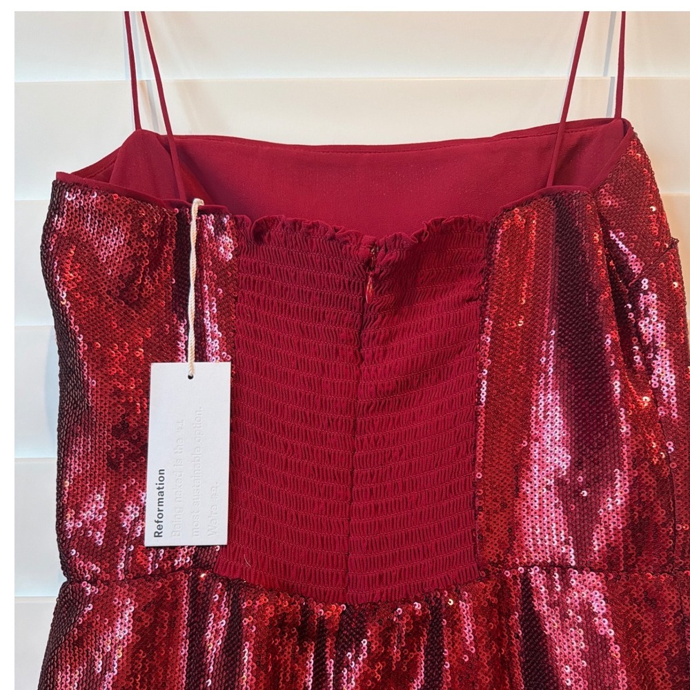 NWT Reformation Frankie Formal Dress Red Sequin Maxi Square Neck Size 6 - Picture 6 of 8